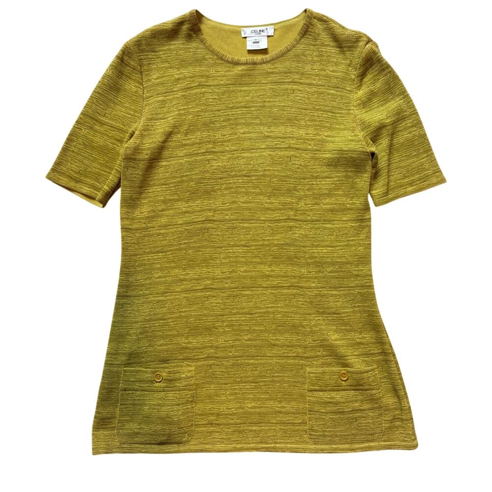 Vintage Celine Short Sleeve Knit Top Tunic Size 42/L Green Patch Pockets Italy